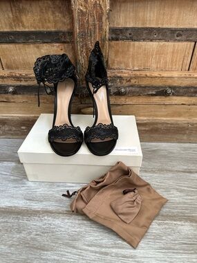 Gianvito Rossi Black Lace Ankle-Strap Heels